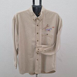 THREE RIVERS WOOLAROC MENS XL LONG SLEEVE KHAKI SHIRT WITH PAINTED HORSES